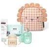 Suavinex, Zaino asilo per bambini, cesto regalo per bambini, con Baby Cologne Memories 100 ml + unguento riparatore 50 ml + confezione da 25 salviettine dermoidratanti + tazza di apprendimento, leone