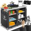 KESSER® Cucina da Campeggio, Armadietto da Campeggio con Borsa per Trasporto e Set di Bicchieri, Struttura in Alluminio, Colore Antracite