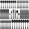 Velaze Set di Posate da Tavola per 8 Persone, Set 48 Pezzi in Acciaio Inox 18/10, Posate Servizio 16 Cucchiai, 16 Forchette, 16 Coltelli, Lavabile in Lavastoviglie - Nero