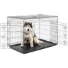 lionto Gabbia per Cani e Gatti, Pieghevole, 122 x 75 x 81 cm, Nero | Box di transporto in metallo con vaschetta in plastica, divisorio e chiusure sicure per auto, viaggio, e veterinario