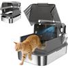 PawHut Lettiera per Gatti Chiusa XXL 20 kg Apribile 90° 70x50x46.5cm Nero | Coperchio in Acciaio Inox, Doppie Porte, Paletta, Deodorante