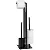 WENKO Colonnina con portarotolo e scopino WC Rivalta opaco - Portascopino WC, Acciaio, 18 x 70 x 20 cm, Nero