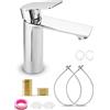 OulQinyhome Rubinetto da Bagno in Ottone e Acciaio inox - Miscelatore Monocomando Cromato per Lavabo con 2 Tubi da 80 cm Strumenti e accessori inclusi design moderno e facile installazione