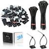 Fohirey 300 pezzi di base adesiva per fascette stringicavi, colore nero, 120 mm + 150 mm e set di cuscinetti adesivi da 20 x 20 mm, fissaggio cavi in nylon, clip per cavi, supporto adesivo per casa e ufficio