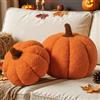 Lanpn Set di 2 Cuscino Zucca Autunnale, Halloween Zucche Decorazioni Cuscini Morbido pile Sherpa Carino Cuscino sagomato 3D per Divano Camera Da Letto (Arancione, 32x22 cm & 23x18 cm)