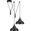 LEDSone Lampada a sospensione a forma di ragno a 2 teste, paralume in metallo da 29 cm, cavo regolabile da 195 cm, lampadina Edison vintage da 60 W E27 (Nero)
