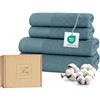 Ferò Set Asciugamani Bagno Lusso 4 Pezzi, OEKO-TEX 100% Cotone Premium 550 g/m², Ultra Morbido e Assorbente, 2 Coppie Viso Ospite, 2 Asciugamani Viso 50x100, 2 Asciugamani Bidet 50x30, Azzurro