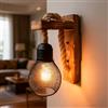 GBKDQQ Lampada da parete per interni in legno vintage, E27, corda di canapa, lampada da parete con paralume, lampada da parete per interni, stile industriale, retrò, illuminazione da parete in legno, per