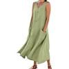 HAOLEI Abito Lungo da Donna in Cotone e Lino Caftano Allentato a Maniche Corte Abito Casual Oversize Elegante Girocollo Maxi Abito Largo con Tasche Boho Abiti al Ginocchio Vintage Essentials Dress