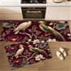 JEDTAKCT Tappeto Cucina Lavabile Antiscivolo Floreale Cinese Lusso Uccelli, Set Da 2 50X80+50X150Cm, Tappetino Cucina Resistente Animali Eleganti, Tappeti Passatoia Anti Fatica Facili Pulire, Rosso Intenso