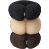 OHEETU 3 ciambelle multicolore in nylon per chignon, con bottoni, per fai da te, per modellare e modellare i capelli, strumento per acconciature da balletto (nero, beige, kaki)