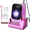 Fuutilake Fresa elettrica per unghie 40.000 giri/min, con display LED, trapano professionale per unghie in gel e acrilico, ricaricabile 1800 mAh, set di pedicure per manicure con 7 accessori, silenziosa e