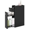 LIFEZEAL Mobiletto Bagno Salvaspazio, Stretto, 18x40x70cm, con Cassetto, Porta Carta Igienica, Scaffale Scorrevole con Ruote, Armadietto Bagno, Carrello, Piccolo, Moderno, in Legno (nero)