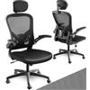 tectake® Sedia da Ufficio Ergonomica, Schienale Alto con Poggiatesta Regolabile, Sedia Ufficio con Supporto Lombare, Altezza Regolabile, Braccioli Pieghevoli, Rivestimento in Tessuto a Rete - Nero