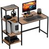 HOMCOM Scrivania PC con Scaffale Reversibili a 4 Ripiani e Supporto per Monitor, Scrivania per Computer 15.6 con Piano per CPU e Stampante, per Ufficio e Studio, 150x48x125cm, Marrone