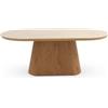 GEESEHOME - Tavolo da pranzo ovale 200 x 100 cm MDF in rovere con superficie in ceramica effetto marmo travertino, stile sofisticato e contemporaneo per interni