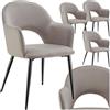 tectake® Set Sedie Sala da Pranzo Eleganti in Velluto con Gambe in Acciaio, Sedie da Cucina Ergonomiche e Antiscivolo, Ideali per Sala da Pranzo e Soggiorno, Capacità 120 kg - 4 Sedie - Tortora