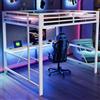 Wyibwy Letto a soppalco gaming 160x200cm con illuminazione LED e stazione di ricarica USB,metallo Letto a soppalco con scrivania,Ferro letto 160x200,letto per ado,per ragazzi, senza materasso(Bianco)