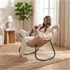 GIANTEX Sedia a Dondolo da Esterno ed Interno, Poltrona a Dondolo con Cuscino Rimovibile, Struttura Metallica, Sedia in Rattan per Balcone Soggiorno e Terrazzo, Portata 140 kg (Marrone e Beige)
