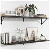 Feihorrm Set di 2 mensole da parete, 90 x 20 cm, in legno, colore nero, con supporto in metallo, per soggiorno, bagno, cucina, studio, camera da letto
