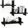 LUPATDY Mensole da Muro, Set di 3 in Legno Massello, Mensole Galleggianti 26/32/40 cm, Portata 7 kg, per Libri e Decorazioni, per Bagno Cucina Camera Soggiorno, Colore Nero