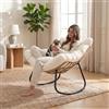 GIANTEX Sedia a Dondolo da Esterno ed Interno, Poltrona a Dondolo con Cuscino Rimovibile, Struttura Metallica, Sedia in Rattan per Balcone Soggiorno e Terrazzo, Portata 140 kg (Marrone e Bianco)