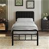 EMODA Struttura letto in metallo con testiera e pediera imbottite, struttural letto singolo alta 36 cm, 80 x 190 cm con supporto a doghe in acciaio resistente, silenziosa, facile da montare, Nera