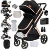 Luourzme Passeggino 3 Pezzi, Passeggino 3 in 1, Sistema da Viaggio 0-4 Anni, Pieghevole, Pneumatici in Gomma, Accessori Completi