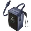 Cellularline power bank Roller 10.000 mAh con output fino a 45 W, cavo USB-C retrattile integrato 70 cm, display LCD, 3 porte di ricarica simultanea, laccio, blu