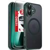 LeYi Cover Magnetica per iPhone 16 con 2 Pezzi Vetro Temperato, Custodia per iPhone 16 6,1 Pollici Traslucida Opaca Anti-Impronte Resistente ai Graffi Paraurti in TPU Antiurto Protettiva Case, Verde