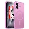 LeYi Cover Magnetica per iPhone 16 con 2 Pezzi Vetro Temperato, Custodia per iPhone 16 Traslucida Opaca Anti-Impronte Resistente ai Graffi Paraurti in TPU Antiurto Protettiva Case 6,1 Pollici, Rosa