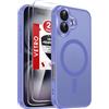 LeYi Cover Magnetica per iPhone 16 con 2 Pezzi Vetro Temperato, Custodia per iPhone 16 Traslucida Opaca Anti-Impronte Resistente ai Graffi Paraurti in TPU Antiurto Protettiva Case 6,1 Pollici, Azzurro