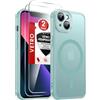 LeYi Cover Magnetica per iPhone 13 con 2 Pezzi Vetro Temperato, Custodia per iPhone 13 Traslucida Opaca Anti-Impronte Resistente ai Graffi Paraurti in TPU Antiurto Protettiva Case， Verde chiaro