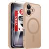 LeYi Cover Magnetica per iPhone 16 con 2 Pezzi Vetro Temperato, Custodia per iPhone 16 Traslucida Opaca Anti-Impronte Resistente ai Graffi Paraurti in TPU Antiurto Protettiva Case 6,1 Pollici, Marrone