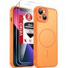 LeYi Cover Magnetica per iPhone 13 con 2 Vetro Temperato, Custodia Compatibile con MagSafe Protezione Fotocamera Anti-Impronte Antigraffi TPU Bumper Antiurto Protettiva Case per iPhone 13, Arancione