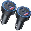 TOONKE 3 Porte Accendisigari USB(2 Pack),93W Total Presa Caricatore Auto Accendisigari PD&QC3.0, Ricarica Rapida per iPhone iPad Samsung Huawei Xiaomi Tavolettaetc