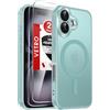 LeYi Cover Magnetica per iPhone 16 con 2 Pezzi Vetro Temperato, Custodia per iPhone 16 Traslucida Opaca Anti-Impronte Resistente ai Graffi Paraurti in TPU Antiurto Protettiva Case， Verde chiaro