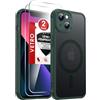 LeYi Cover Magnetica per iPhone 13 con 2 Pezzi Vetro Temperato, Custodia per iPhone 13 Traslucida Opaca Anti-Impronte Resistente ai Graffi Paraurti in TPU Antiurto Protettiva Case, Verde