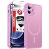 LeYi Cover Magnetica per iPhone 12 con Vetro Temperato,Compatibile con Magsafe Custodia per iPhone 12 Traslucida Opaca Anti-Impronte Resistente ai Graffi Paraurti in TPU Antiurto Protettiva Case, Rosa