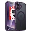 LeYi Cover Magnetica per iPhone 16 con 2 Pezzi Vetro Temperato, Custodia per iPhone 16 6,1 Pollici Traslucida Opaca Anti-Impronte Resistente ai Graffi Paraurti in TPU Antiurto Protettiva Case, Viola