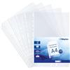 Waytex Buste in plastica forate A4 trasparenti lisce da 50 micron per raccoglitori a 11 fori, confezione da 200 buste in polipropilene antistatico con rinforzo, uso regolare