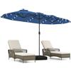 COSTWAY Ombrellone da Giardino Doppio 400 x 200 cm, con 36 Luci LED Solari, Manovella 12 Stecche, Base, Anti-UV, Rettangolare, per Giardino Piscina Cortile (Blu)