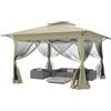 FIVMEN Gazebo pop-up 4 x 4, stabile, resistente all'inverno, pieghevole, regolabile in altezza, con doppio tetto e 4 zanzariere laterali, gazebo da giardino con borsa per il trasporto, colore cachi