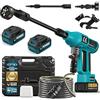 Purova Idropulitrice a batteria, 120 bar, con 2 batterie da 4,0 Ah, pulitrice a pressione senza spazzole da 1500 W, con 4 livelli di pressione, 600 l/h, touch screen, ugello 6 in 1 e tubo da 5 m, per auto