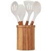 Livoo - Set di 4 utensili con vaso MES153G - 4 utensili: mestolo, skimmer, spatola e spatola di servizio, acacia FSC, silicone, vasetto 15 x 12 cm