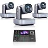 Tenveo Bundle/kit Telecamera PTZ e Controller Tenveo - 3x Telecamere PTZ 4K NDI, Zoom 12X, Tracciamento IA, HDMI/USB3.0/LAN(PoE) + Controller Joystick NDI con Schermo LCD da 5''