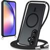 Coiwxmoi Magnetica Cover per Samsung Galaxy A54 con Cordino Laccio, Nero | Compatibile con MagSafe, Traslucida Opaca Hard PC Custodia Sottile Silicone Antiurto Antigraffio Protettiva Case con Corda