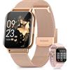 whraills Nuovo Smartwatch Donna, 1.85 AMOLED Orologio Smartwatch con Chiamate 24H Cardiofrequenzimetro SpO2 Sonno Fisiologia Femminile 113+Sportive Calorie Contapassi 5ATM Fitness Tracker iOS Android Oro Rosa
