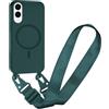FMPCUON FNPCUON Cover Magnetica con Cordino per Samsung Galaxy S25 Edge Compatibile con MagSafe,Ricarica Wireless, Placcatura Disegno Custodia con Collana Laccio Tracolla Regolabile Case.Verde