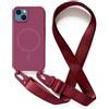 2NSPDRGNI Magnetica Cover con Collana Compatibile con iPhone 13,Case con Laccio per Il Collo Custodia con Cordino,Rosso